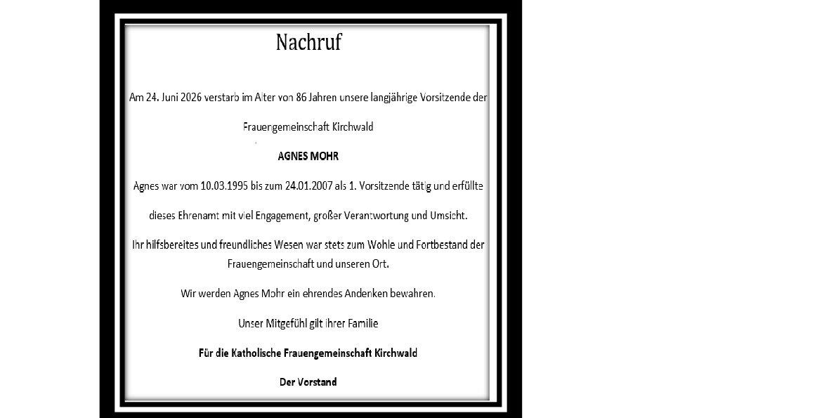 Nachruf Frauengemeinschaft Kirchwald