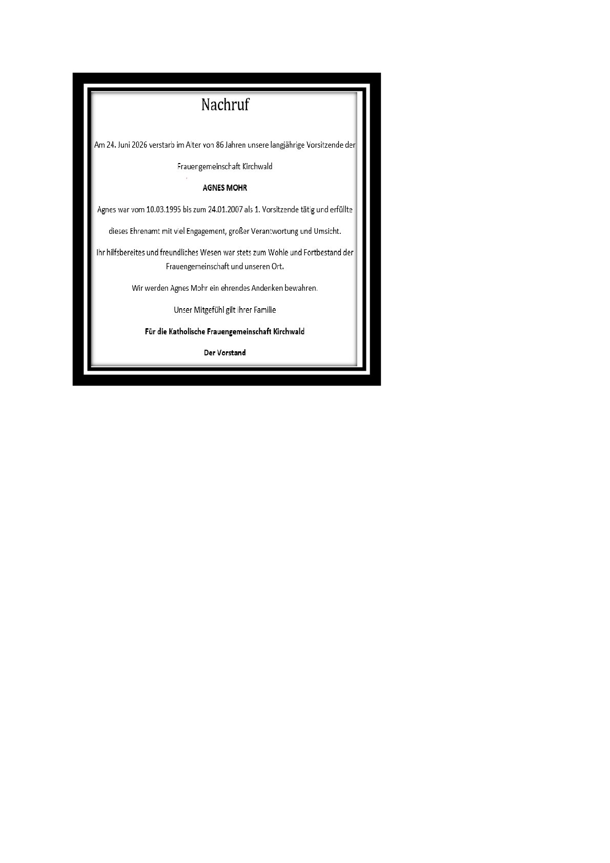 2026-07-30 Nachruf_ Agnes Mohr_Frauengemeinschaft Kichwald-1