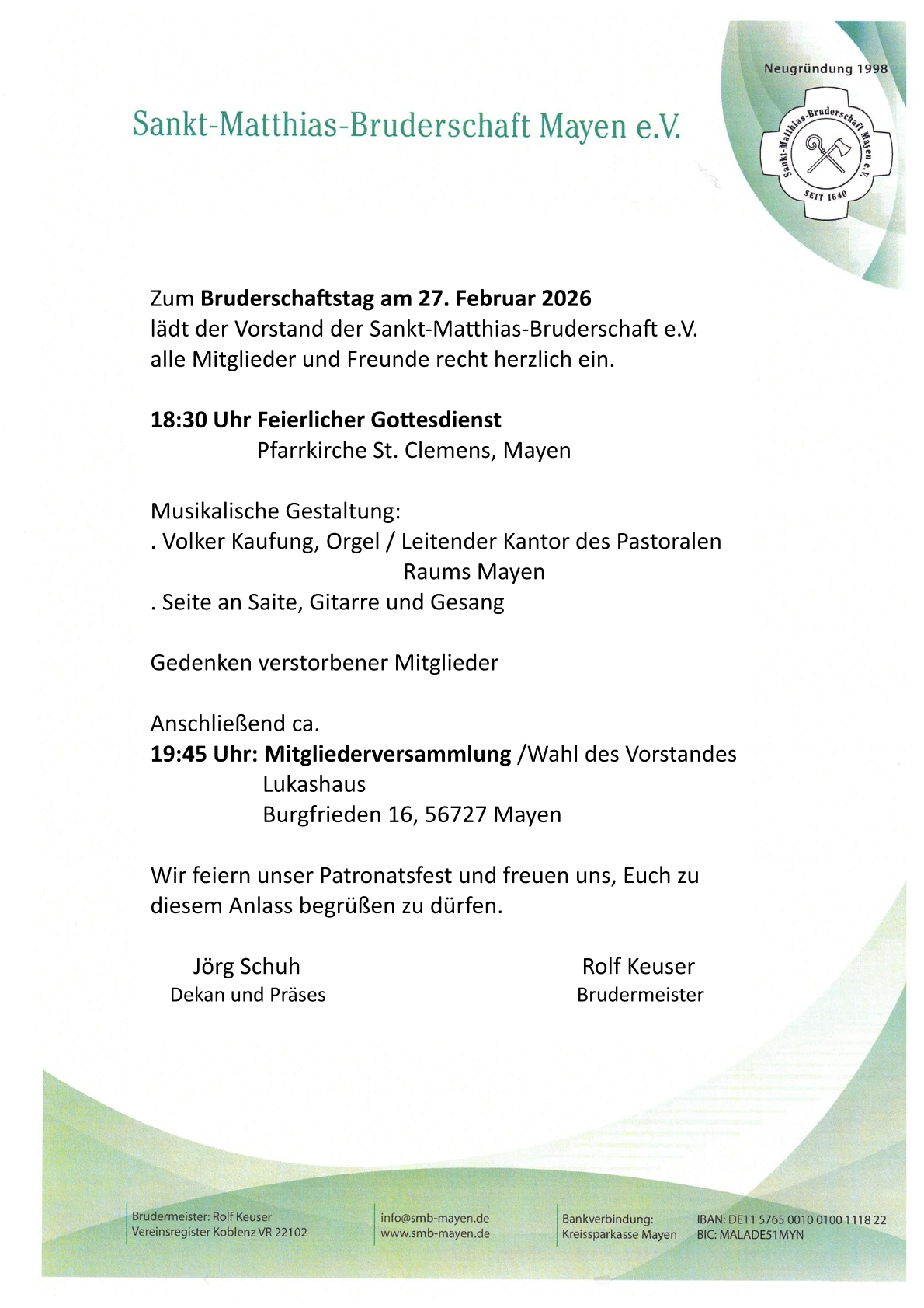 Einladung Matthias Bruderschaftstag 2026 Pfarrbrief-1